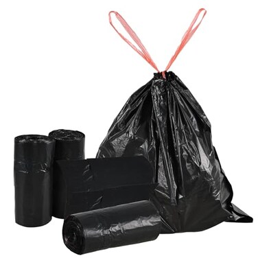 Begale Drawstring 13 Gallon Kitchen Trash Bags, Black, 110 Count, Tear-Free