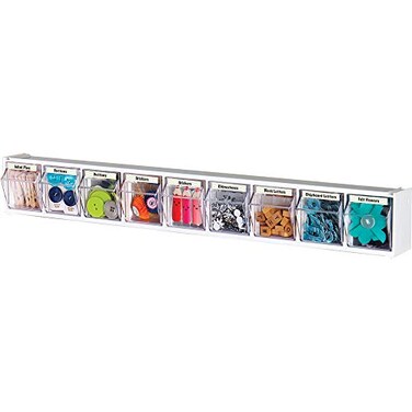 Deflecto Interlocking Tilt Bin, 9 Bin Unit, Clear and White, 23-5/8 x 3-5/16 x 2-5/8 ,20903OP