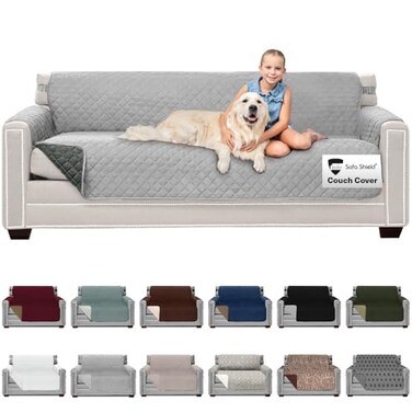 Sofa ShieldCouch Oversize Sofa Slip Cover with Strap, Light Gray Charcoal