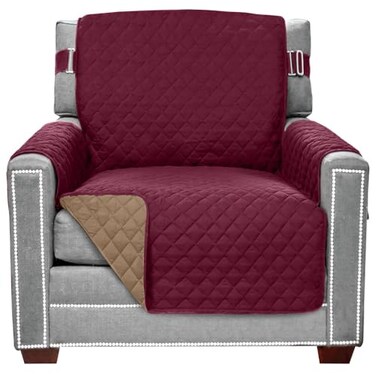Sofa ShieldCouch Chair Slip Cover for Dogs with Strap, Burdy Tan