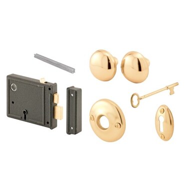 Prime-Line E 2478 Horizontal Trim Lock Set, 3-3/8 In. Backset, Black Housing w/Brass Plated Knobs ,1 Set