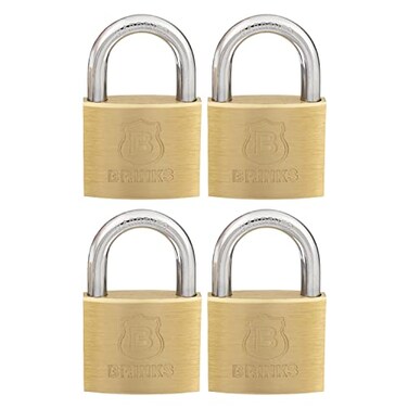 Brinks 40mm Solid Brass Keyed Security Padlock, 4-Pack