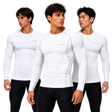 DEVOPS 3 Pack Men's Cool Dry Compression Baselayer Long Sleeve Shirts Top