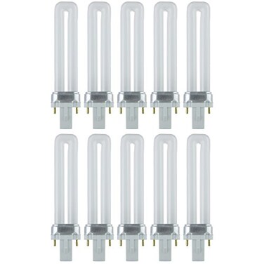 Sunlite PL7/SP27K Plugin U-Shaped Compact Fluorescent Lamp, 7 Watts, 360 Lumens, 2700K Soft White, 2-Pin ,G23Base, 10 Pack