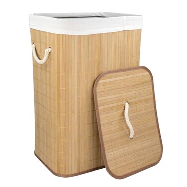 Home Basics Foldable Bamboo Laundry Basket Hamper ,Rectangle, Natural