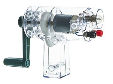 EISCO Hand Crank Generator, 12V DC - With Light BulbLead Binding Posts