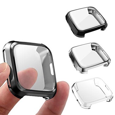 GHIJKL 3 Packs Screen Protector Compatible Fitbit Versa, Ultra Slim Soft Full Cover Case for Fitbit Versa