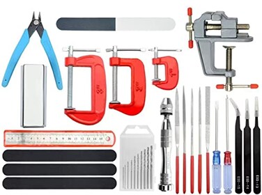 BXQINLENX Professional 23 PCS Model Tools Kit Modeler Basic Tools Craft Set Hobby Building Tools Kit for dam Car Model Building Repairing and Fixing,K
