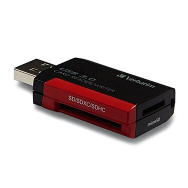 Verbatim Pocket USB 3.0 Card Reader, SD and microSD, Built-in USB, Black