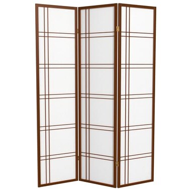 Red Lantern 6 ft. Tall Double Cross Shoji Screen - Walnut - 3 Panels