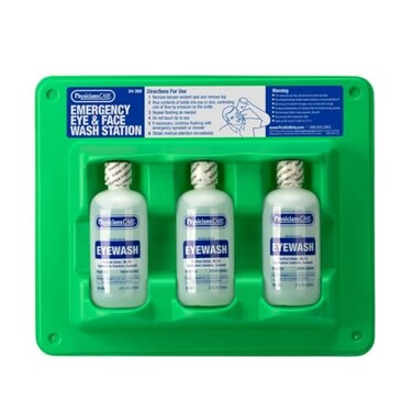PhysiciansCare Wall-Mountable Eyewash Station with 3 Screw-Cap Bottles of Eye Wash Solution, 8 oz Each