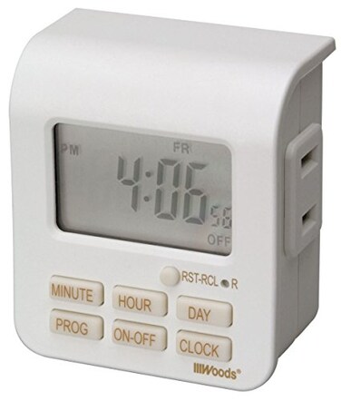 Woods Southwire 7-Day Indoor Digital Timer - Dual Outlets - Energy-Saving Digital Timer - LED Compatible - Easy-to-Use Electrical Devices Timer - White