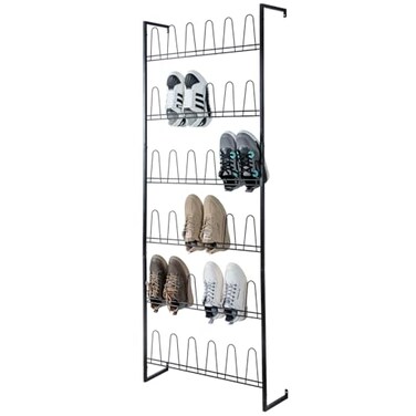 MyGift 70 Inch Black Metal Wall Mounted Shoe Rack with 36 Hooks