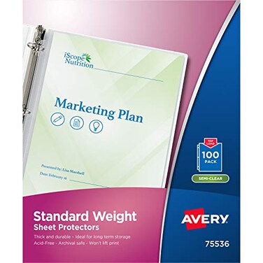 AverySemi-Clear Standard Weight Sheet Protectors, Top Load, 100 Document Protectors ,75536
