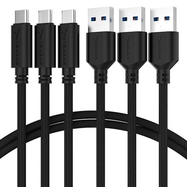 SABRENT USB-C to USB-A 3.0 Cable, 6ft, 3-Pack, Black ,CB-C3X6