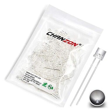 CHANZON 100 pcs 5mm White Flat Top LED Diode Lights ,DC 3V 20mA