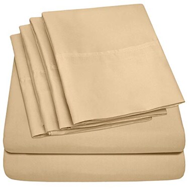 Sweet Home Full Size Bed Sheets - 6 Piece 1500 Supreme Collection Fine Brushed Microfiber Deep Pocket Full Sheet Set Bedding - 2 Extra Pillow Cases, Great Value, Full, Camel