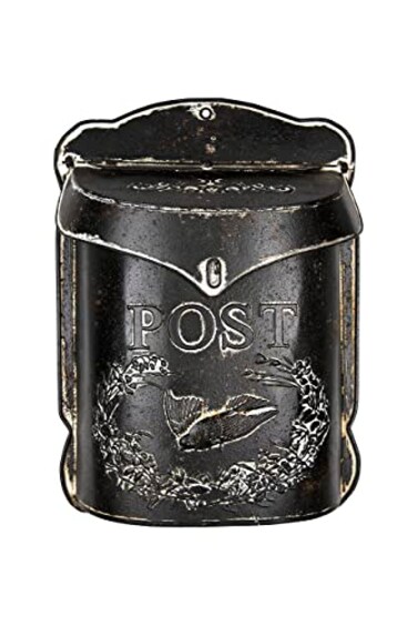 Creative Co-Op Embossed Metal Post Box with Distressed Finish, Black