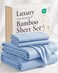 Hotel Sheets Direct 4 Piece Bed Sheet Set King Size, 100% Viscose Derived from Bamboo Sheets Set with 2 Pillowcases, CoolingBreathable Luxury Bedding, Moisture-WickingSilky Soft, Light Blue