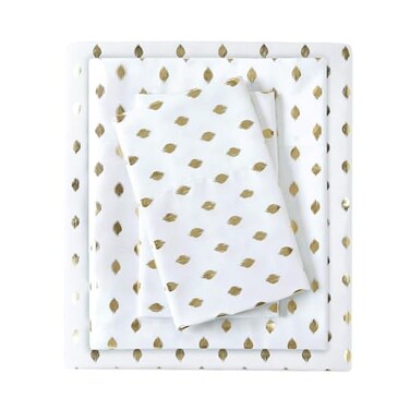 Intelligent Design Microfiber Cozy Full Bed Sheet Set, 4 Piece, White/Gold