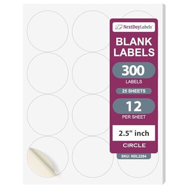 NextDayLabels 2.5" Round - 12 Per Sheet - 300 Labels