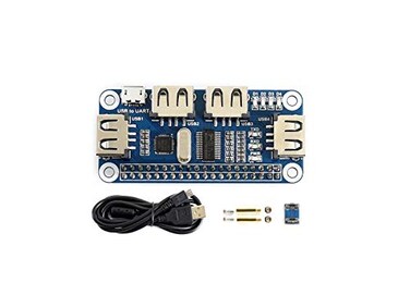 Waveshare 4 Port USB HUB HAT, Compatible withRaspberry Pi 5/4B/3B/Zero/Zero W/Zero 2W/Pico/Pico W/Pico WH, USB to UART Onboard