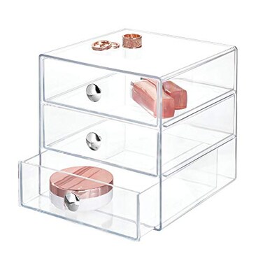 iDesign Stackable 3-Drawer Makeup Organizer, Clear