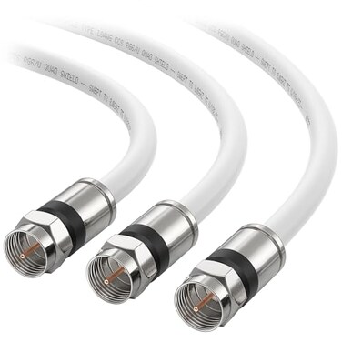 Cable Matters 3-Pack RG6 Coaxial Cable, CL2, Quad Shield, 10ft, White