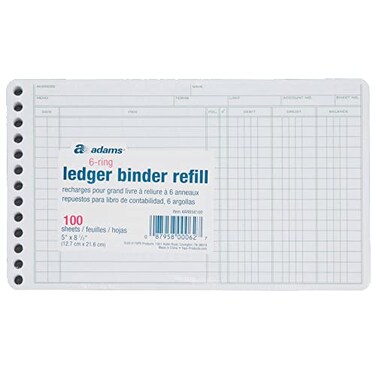 AdamsLedger Sheets, 5" x 8", Green/White
