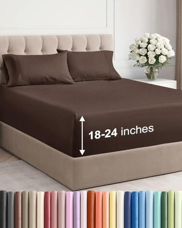 CGK Unlimited Extra Deep Queen Sheet Set - 4 Piece Breathable, Cooling Bed Sheets - Brown