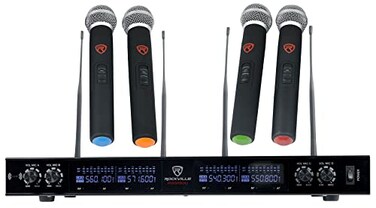 Rockville RWM90U Quad UHF Handheld Wireless Microphone System with LCD