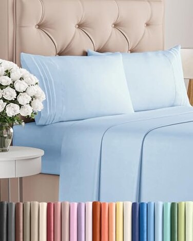 CGK Unlimited Full Size 4 Piece Sheet Set - BreathableCooling Sheets - Light Blue