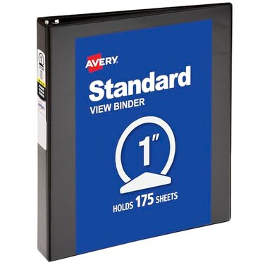 Avery Standard View 3 Ring Binder, 1" Round Rings, 1 Black Binder