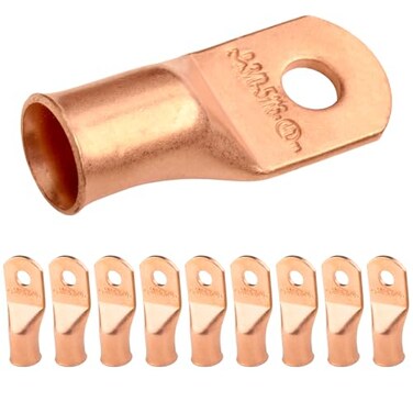SELTERM 10pcs 3/0 AWG, 5/16" Stud Heavy Duty Bare Copper Battery Wire Lugs
