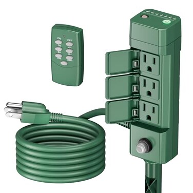 BN-LINK Outdoor Power Stake Timer, Dusk to Dawn Light Sensor, 6 Outlets