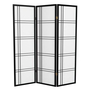 Red Lantern 5 ft. Tall Double Cross Shoji Screen - Black - 3 Panels
