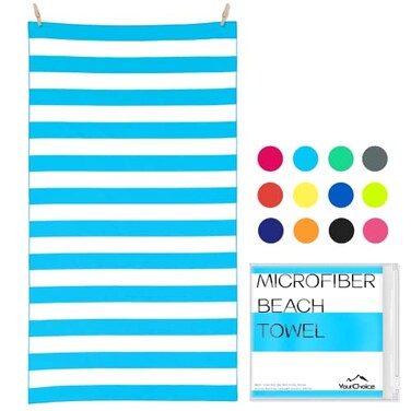 Your Choice Microfiber Beach Towel Sand-Free 60x30 Light Blue Stripe