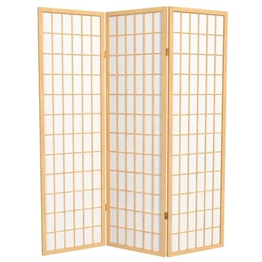 Red Lantern 5 ft. Tall Window Pane Shoji Screen - Natural - 3 Panels