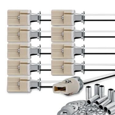 EMNOOTI G9 Socket,Ceramic G9 Bulb Lamp Holder,G9 Bi-Pin Light Socket with Wire for G9 Base Halogen Incandescent LED House Hold Light Bulb ,10-Pack