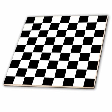 3dRose 6 Inch Ceramic Tile - Check Black and White Pattern - Checkered Checked Squares Chess Checkerboard or Racing car Race Flag Patterns
