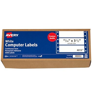 Avery White Computer Labels, 15/16" x 3-1/2", Dot Matrix and Pin-Feed Printers, 5,000 Total ,4013