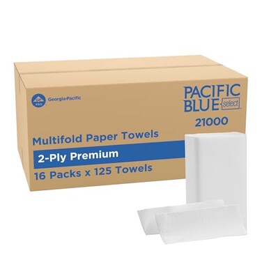 Georgia-Pacific Pacific Blue Select by PRO Multifold Premium 2-Ply Paper Towels, White, 3.2 Folded Width, 125 Towels Per Pack, 16 Packs Per Case, 21000