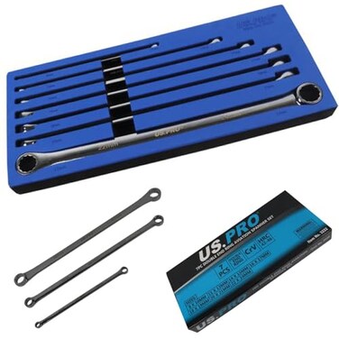 US PRO 7 Piece Aviation Double Ended Ring Extra Long Spanner Set 8-24mm B3222
