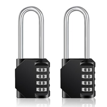 ZHEGE Long Shackle Padlock, Combination Lock for Fence Gate ,Black, 2 Pack