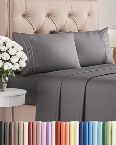 CGK Unlimited Full Size 4 Piece Sheet Set - Comfy BreathableCooling Sheets - Dark Grey
