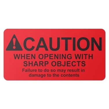 OfficeSmartLabels Caution When Opening with Sharp Object Labels, 4 x 2 inch, 300 Count
