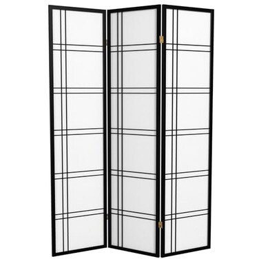 Red Lantern 6 ft. Tall Double Cross Shoji Screen - Black - 3 Panels