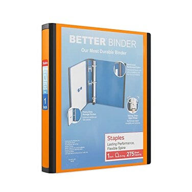 Staples Better Binder, 1-Inch D-Ring 3-Ring View, Orange, Durable