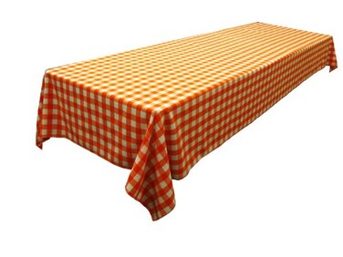 LA Linen Polyester Gingham Checkered 60 by 84-Inch Rectangular Tablecloth, White and Orange