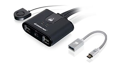 IOGEAR 4x4 USB Sharing Switch - With USB-C Adapter - Compatible MAC/PC - LED Indicates - Switch With Remote - GUS404CA1KIT